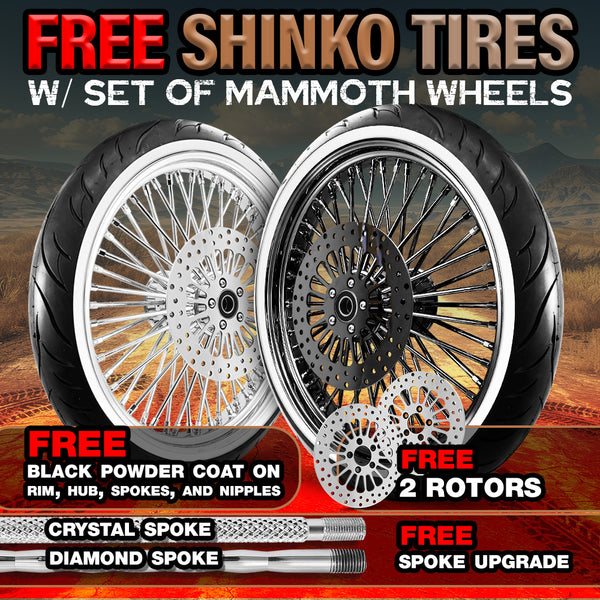 [SALE-SEP] FAT 52 SPOKE WHEELS+2 ROTORS+BLACK POWDER COAT+UPGRADE SPOKE+FREE SHINKO TIRES