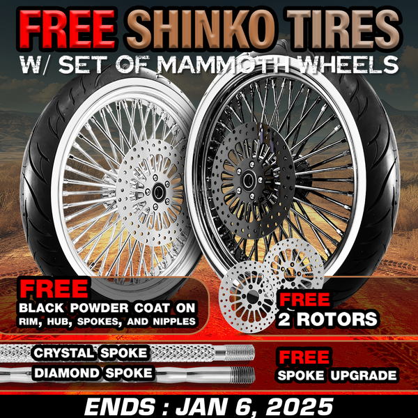 [SALE-DEC] FAT 52 SPOKE WHEELS+2 ROTORS+BLACK POWDER COAT+UPGRADE SPOKE+FREE SHINKO TIRES